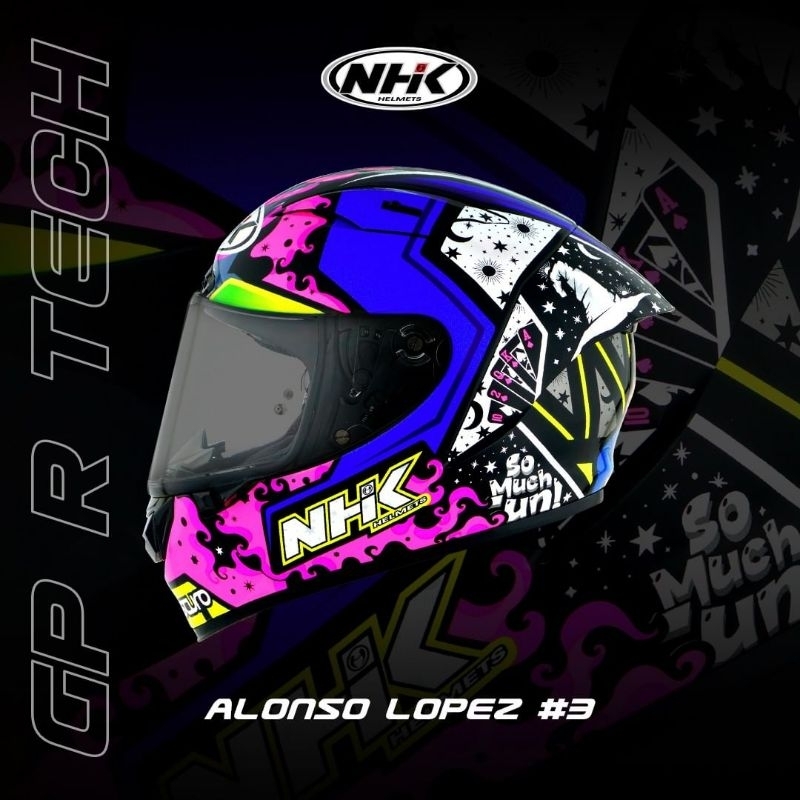 NHK GPR TECH STREET ALONSO LOPEZ #3 BLACK ORIGINAL | HELM FULL FACE GP R STREET MOTIF CORAK ORI SNI