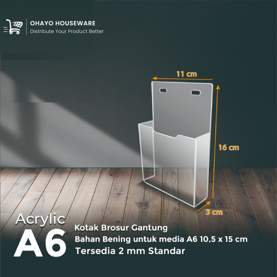 

Akrilik Kotak Brosue Gantung Bening / Acrylic Brochure Box A6