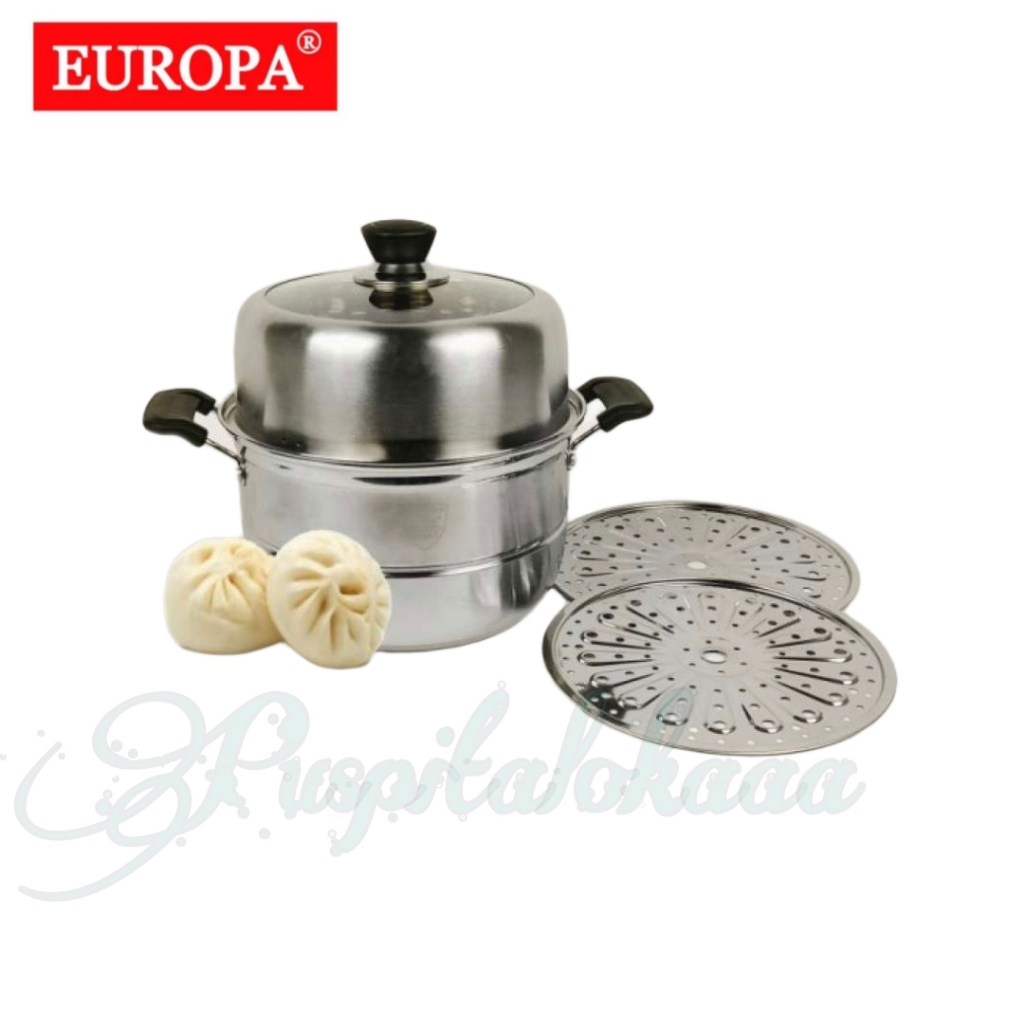 EUROPA STEAMER POT STAINLESS | PENGUKUS STAINLESS SERBAGUNA 32 CM TUTUP KACA