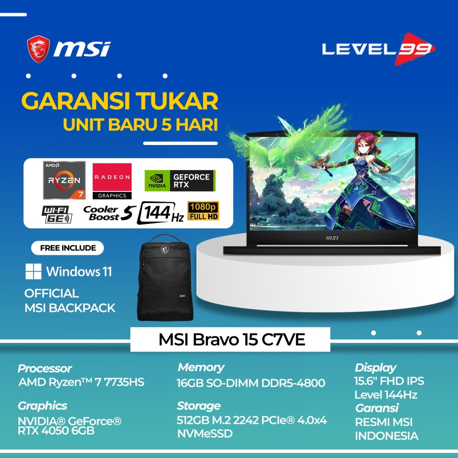 Laptop Gaming Msi Bravo 15 C7Ve-027Id Ryzen 7-7735Hs/Rtx4050/15.6" Fhd