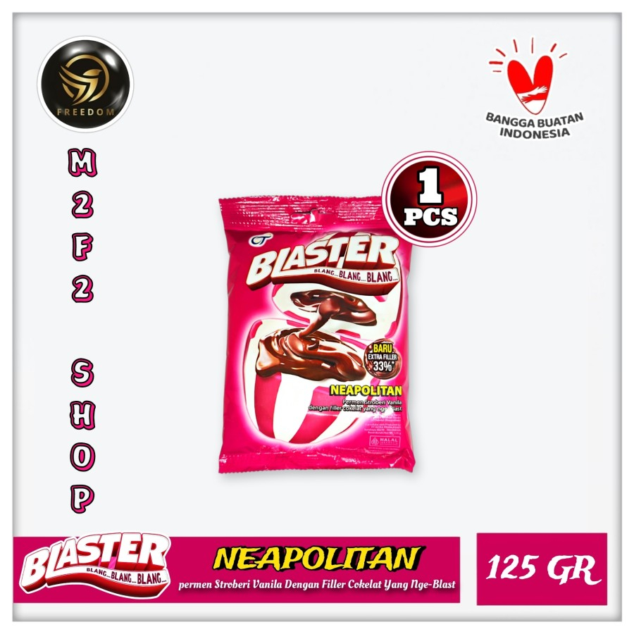 

Blaster Blang Blang Permen Neapolitan Stroberi Vanila | Bag - 125 gr (Kemasan 1 Pack)