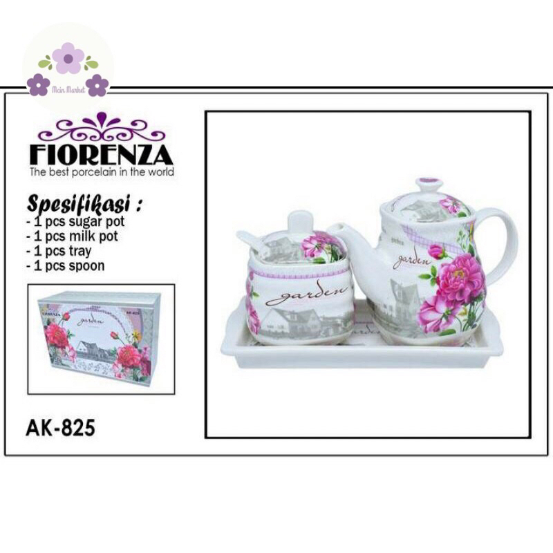 Teko dan tempat gula Fiorenza AK-825/Tempat Gula dan Susu/Teko Keramik
