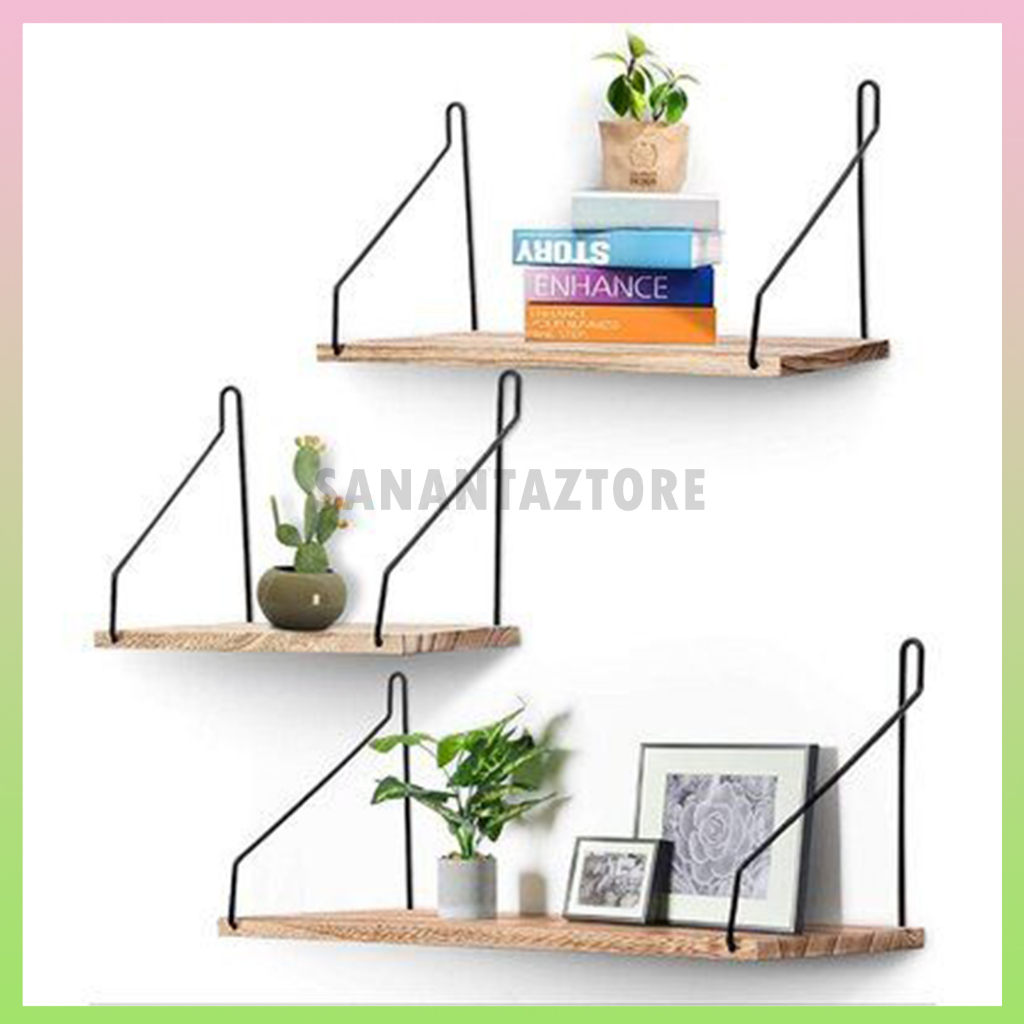 Rak Dinding Kayu Besi 3 Susun Rak Gantung Kosmetik Rak Gantung Minimalis