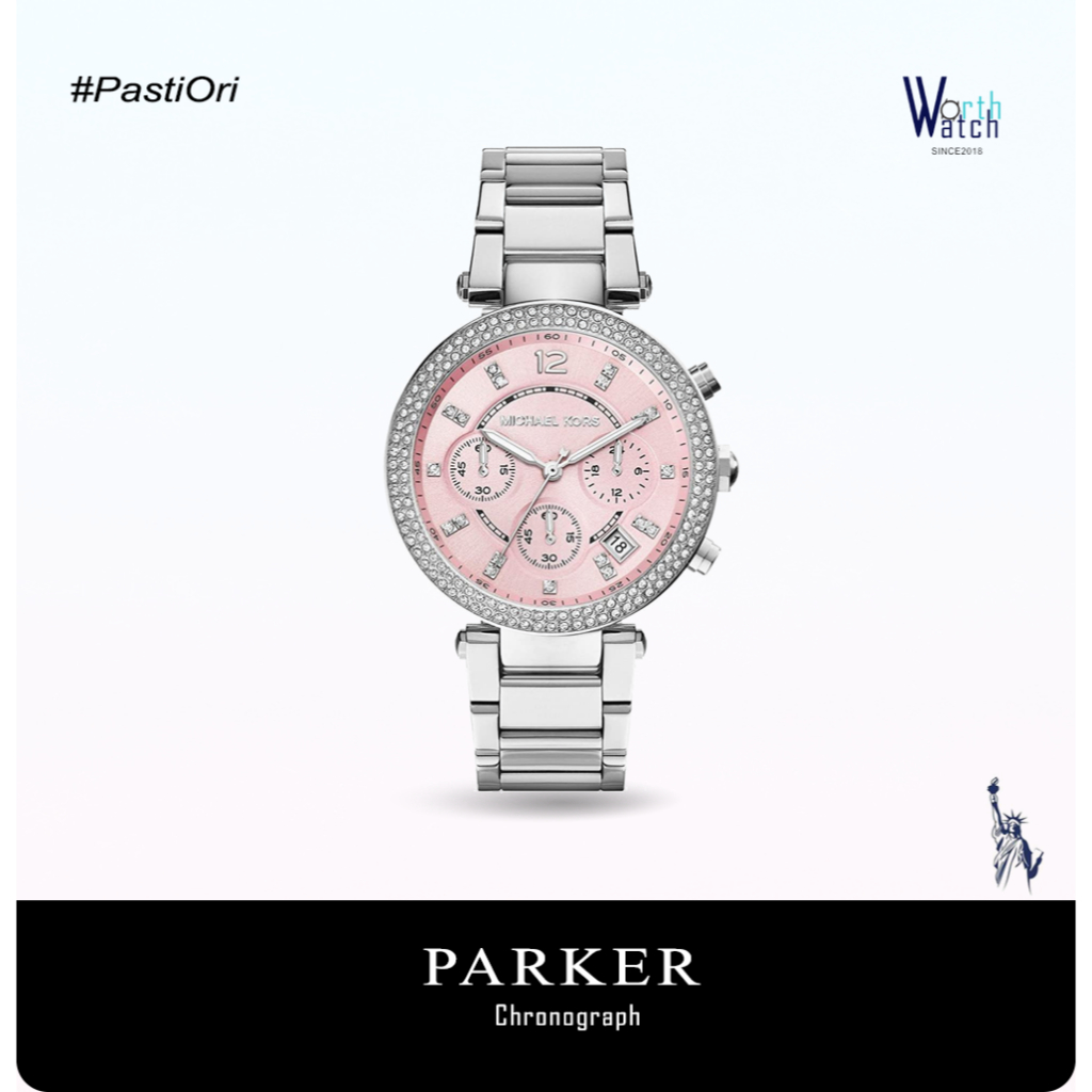 Jam Tangan Wanita Michael Kors Parker MK5353 Chronograph Silver Dial Stainless Steel Strap