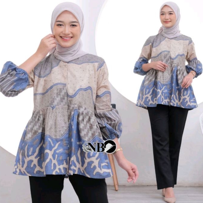 Atasan batik blouse balon model terbaru dan modern untuk wanita batik kerja kantor seragam batik