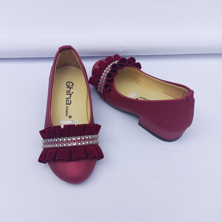 MSA Sepatu Pesta Anak Perempuan Motif Kerut Hak Tahu 3cm 4 - 10 Tahun