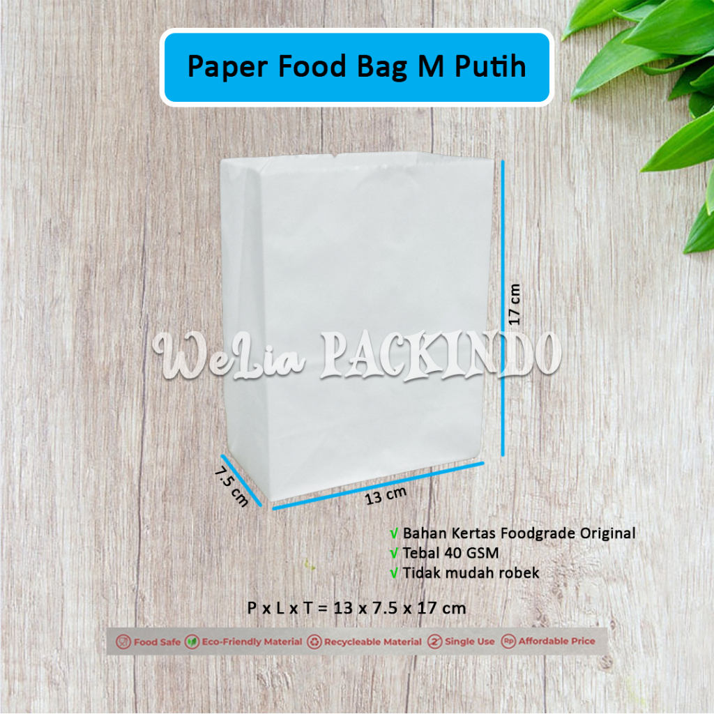 

[1 PCS] Paper Food Bag M Putih Coklat 13x7.5x17 Flat Bottom White Brown / Kantong Kertas M / Bungkus Kebab Roti Gorengan Waffle Souvenir Snack