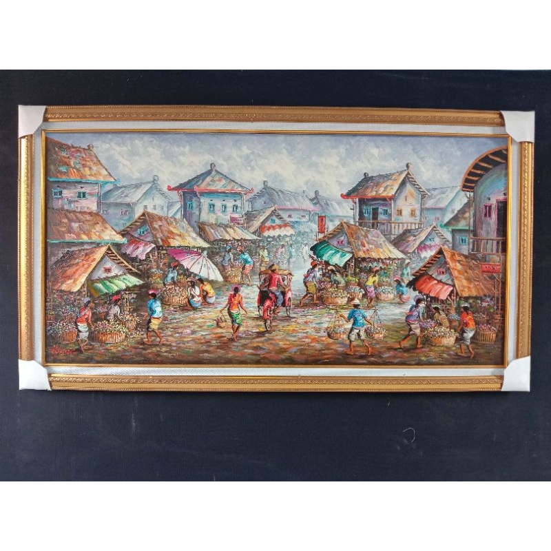 lukisan pasar tradisional cat tebal