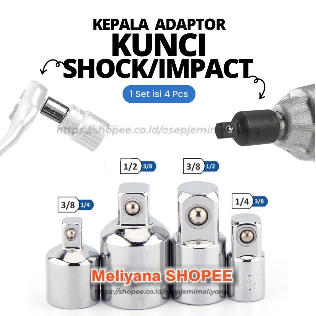 Konverter Adaptor Kepala Bor Impact Kunci Shock 1/2 3/8 1/4 Set 4pcs