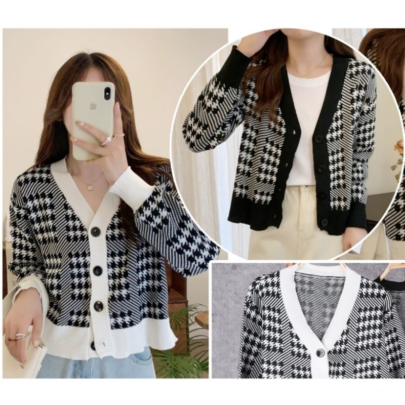 DAIVA HOUNDSTOOTH CARDIGAN/TWEED BLAZER