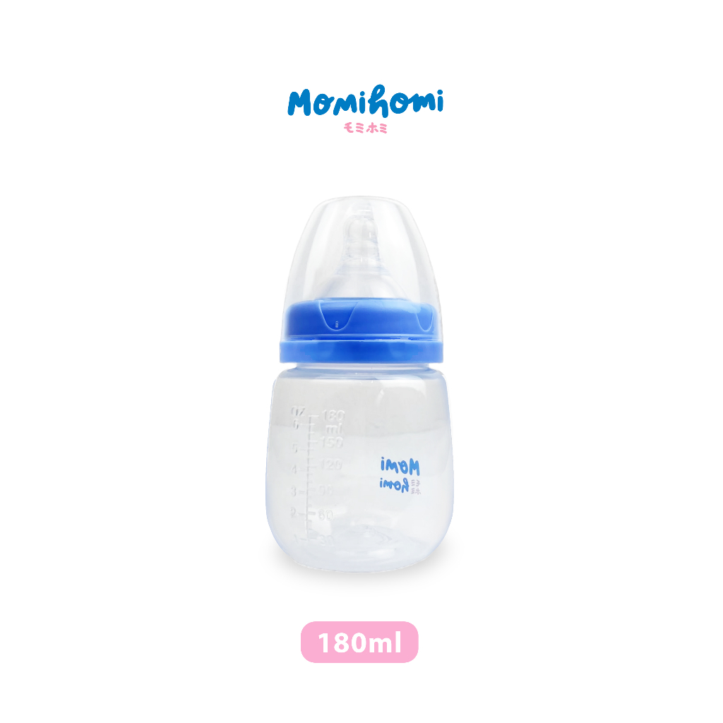 MOMI HOMI Botol Dot Susu Bayi Kapasitas 180ml BPA FREE Wide Neck Nipple Ulir Anti Sedak Heat Resistance Up To 120 Derajat Celcius Perlengkapan Menyusui Botol Asi Anak Food Grade Anti Colic Tahan Panas