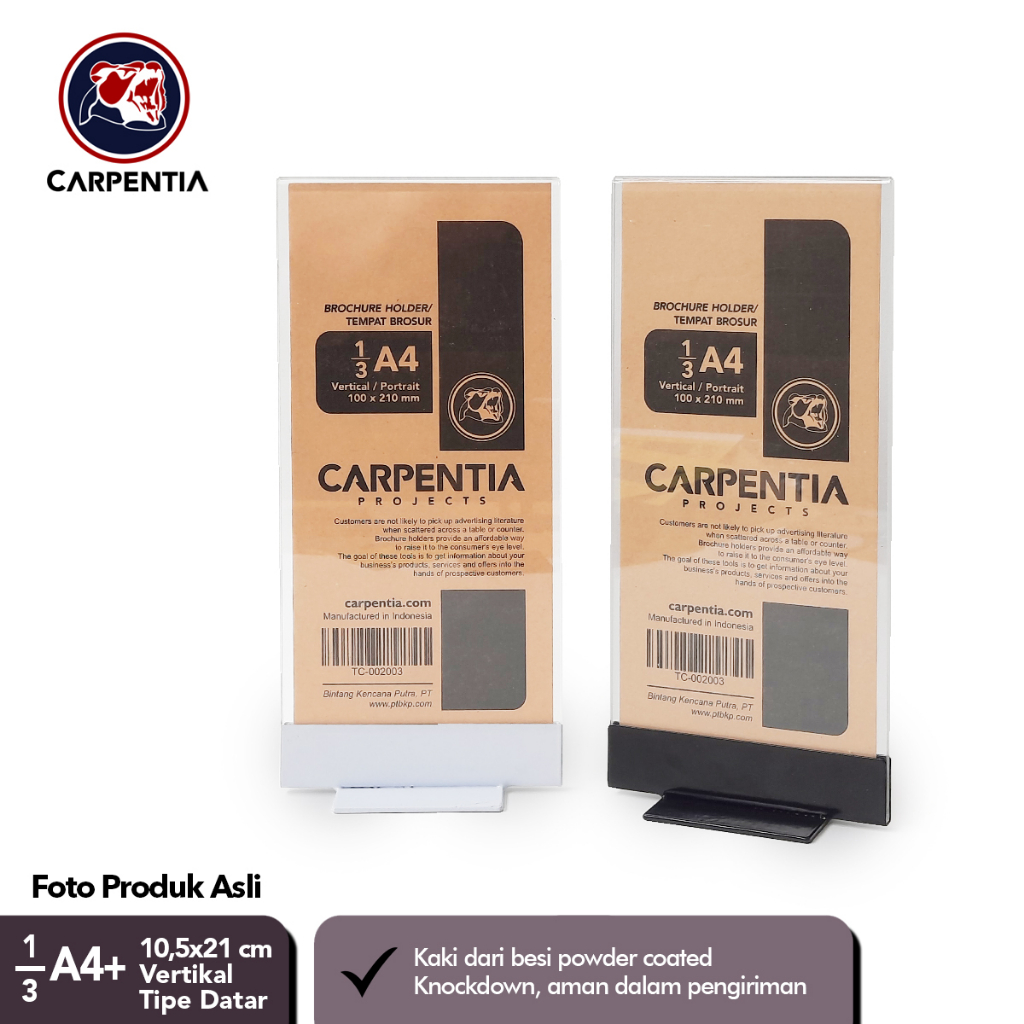 

Carpentia COVE Stand Akrilik Besi / Datar 1/3 A4+ Vertikal 10,5x21 cm / Tent Card