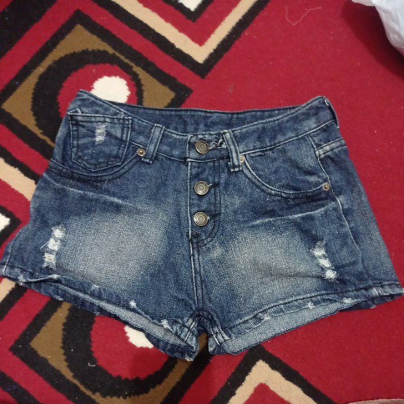 Celana pendek jeans hot pants bordir rolling stone