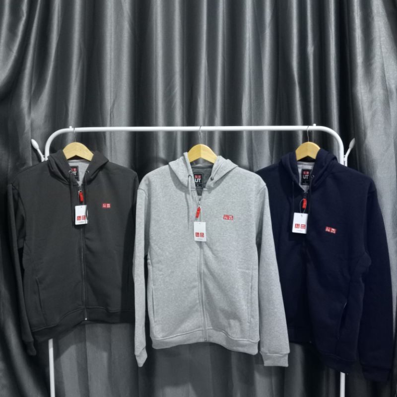UNIQLO jaket hoodie ziper unisex pria wanita