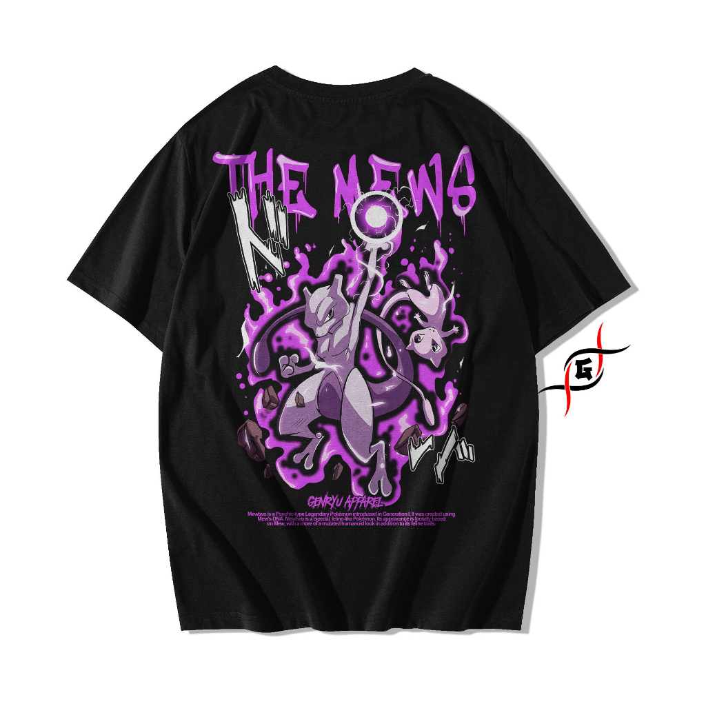 GENRYU Mew & Mewtwo Anime Pokemon GO Baju Kaos T-shirt Cotton Combed 24s