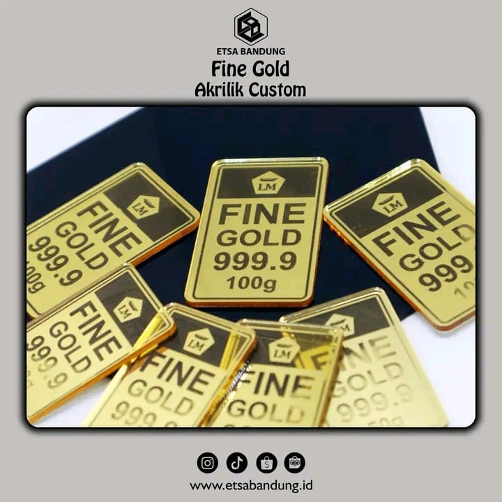 Replika Logam Mulia Fine Gold Akrilik Mirror Gold / Replika Emas Antam Murni  / Perlengkapan Ringbox