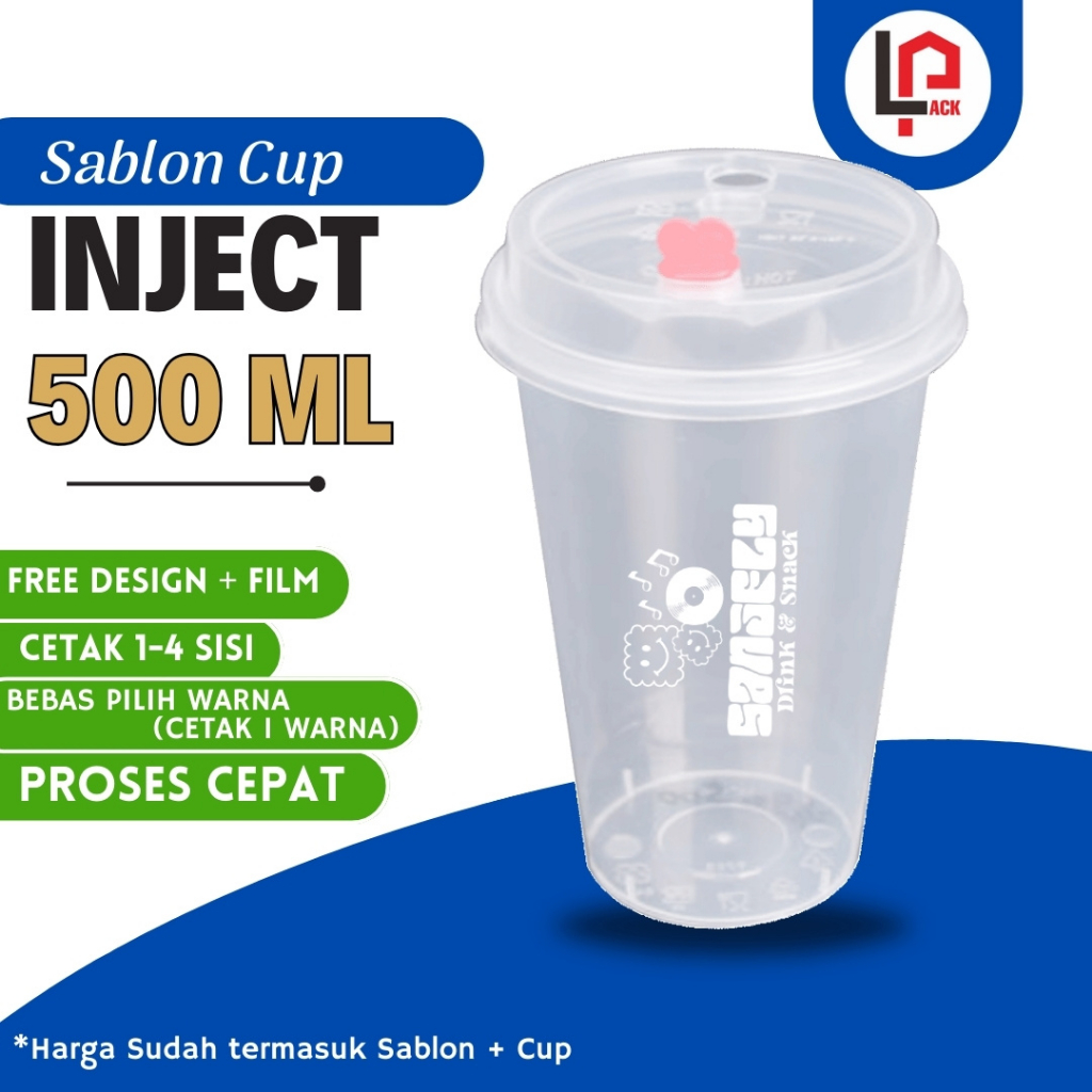 Sablon Cup PP Injection Datar 500 ml 15gram Custom Logo