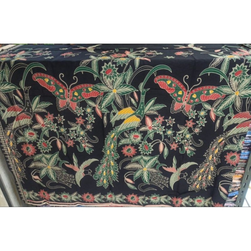 Kain batik solo merak kupu gede hitam hijau botol