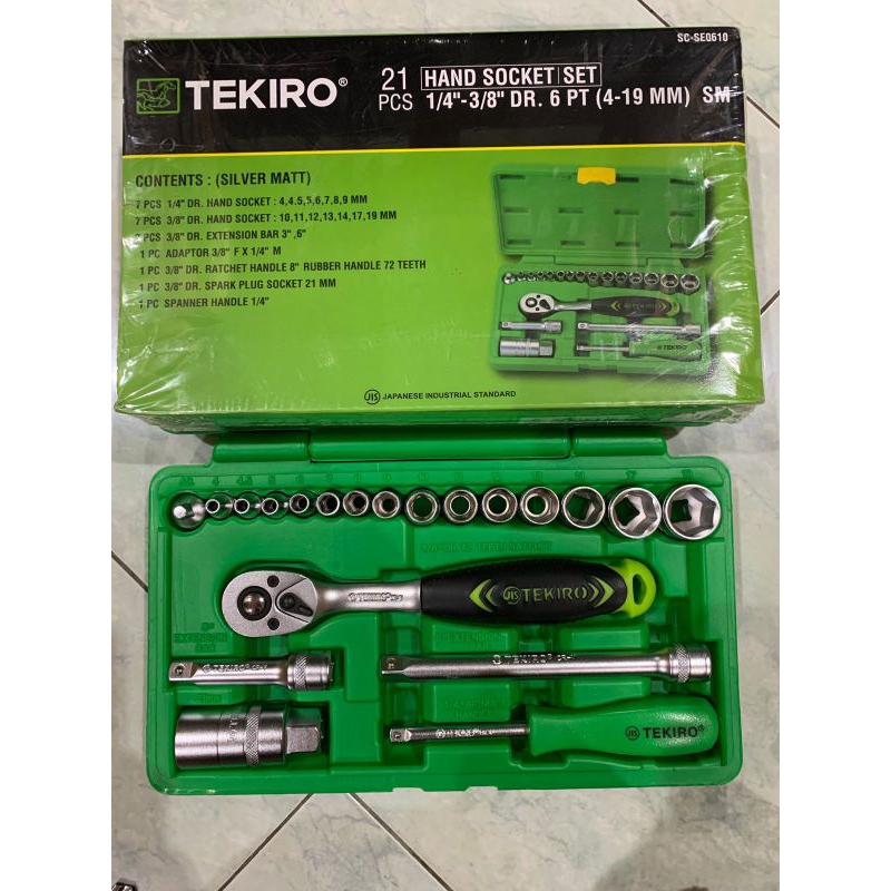 KUNCI SOK SET TEKIRO 21 PCS DR.1/4" - 3/8" KUNCI SOK TEKIRO ORIGINAL