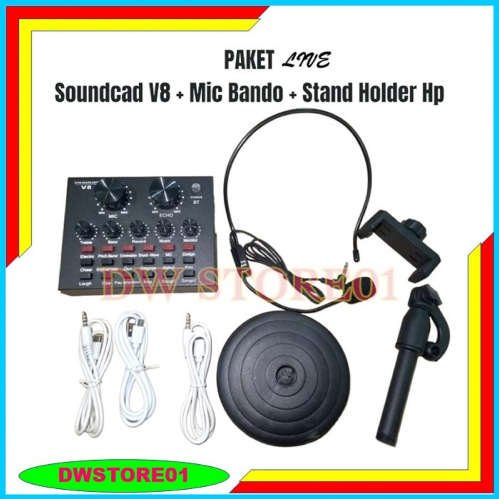 PAKET LIVE V8 SoundCard Broadcast Microphone Bluetooth Audio USB External – Sound Card V8 – Mixer V8