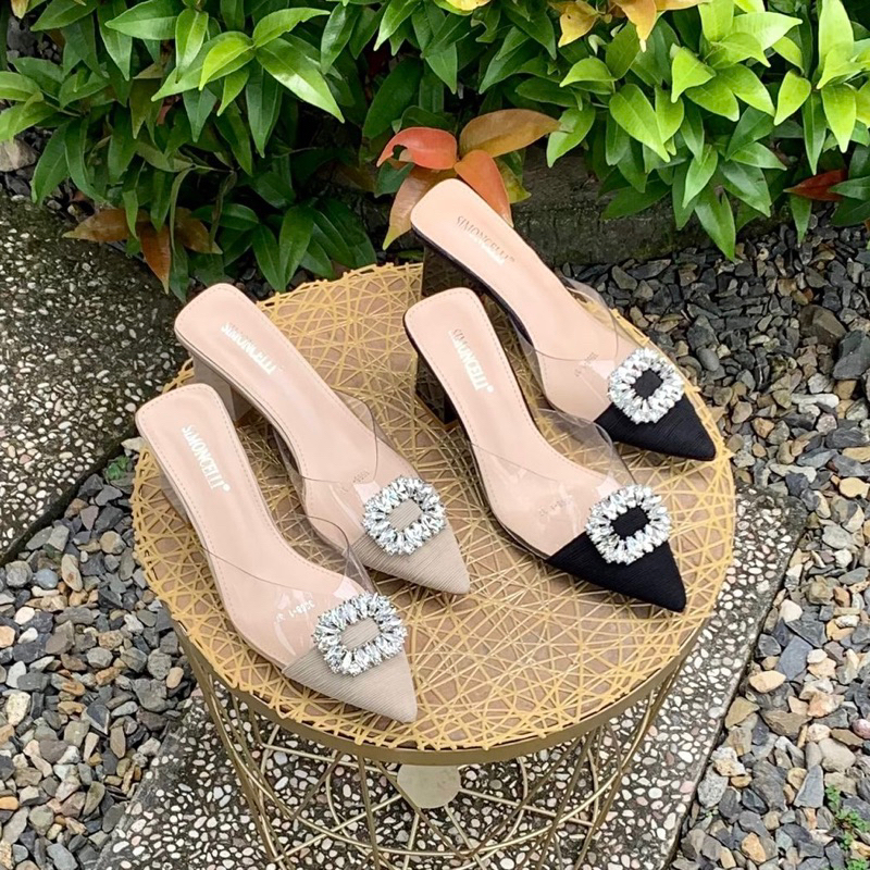 Chunky heels transparant diamond gasper by Simoncelli import high quality fashion shoes sandal wanit