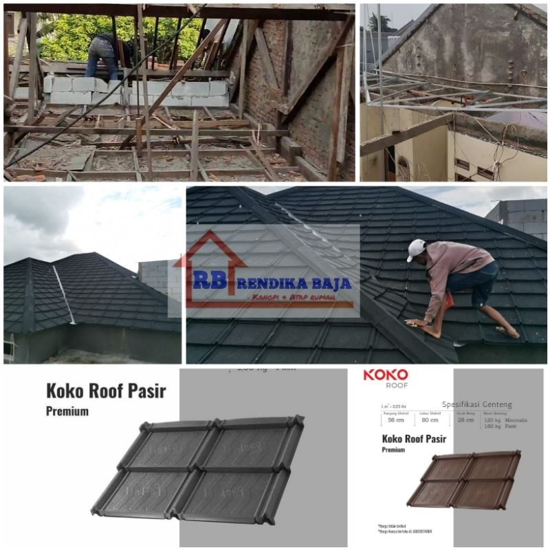 BONGKAR DAN PASANG RANGKA ATAP BAJA RINGAN + GENTENG KOKO ROOF PASIR PREMIUM