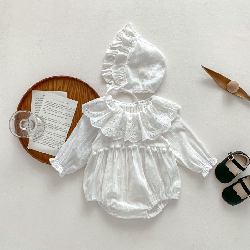 Kinsley romper + topi | baju bayi | baju bayi perempuan | baju bayi cewek | baju baby girl | baju ba