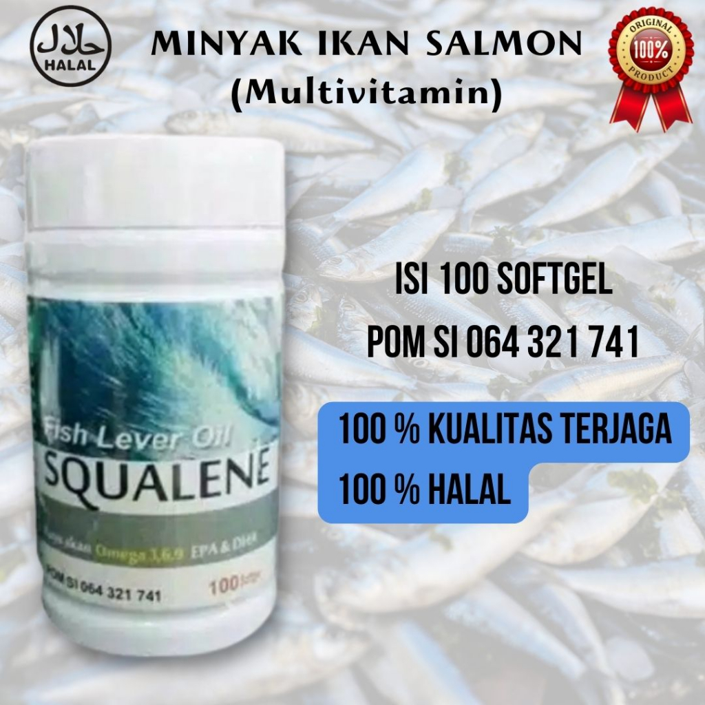 Minyak Ikan Salmon - Softgel Squalene Salmon Fish 100 Kapsul Softgel Multivitamin Asli Original