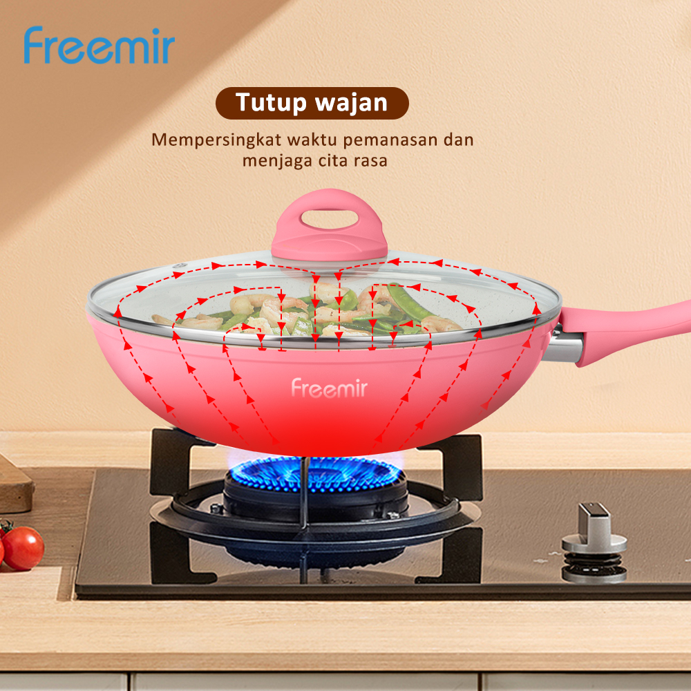 [LIVE] freemir Sakura Series Wajan Pink 28 Cm Wajan Serbaguna Anti Lengket Menggoreng Menumis Merebus