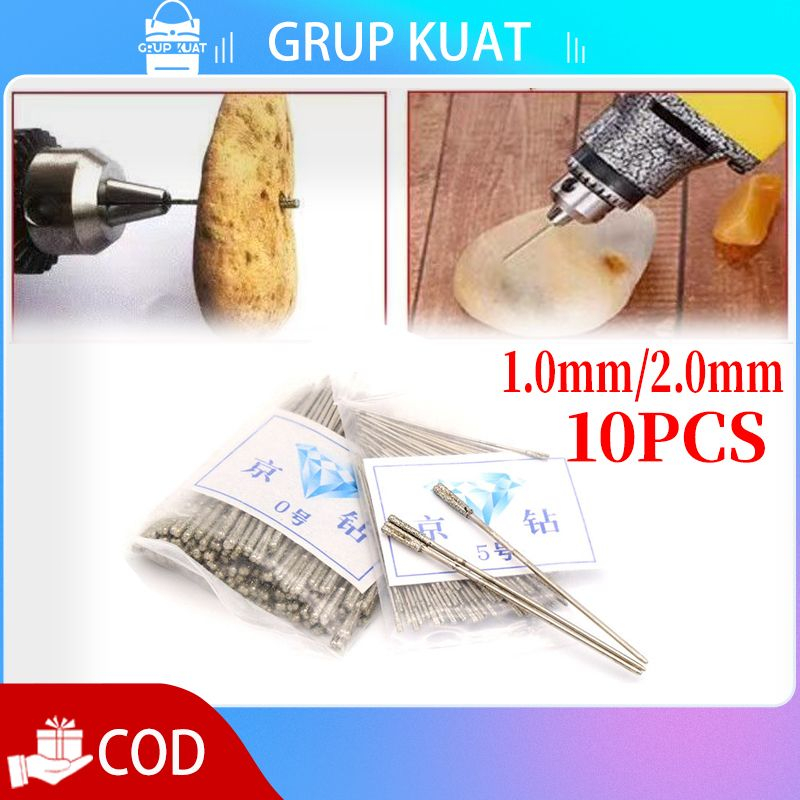 10pcs Mata Bor Lapis Berlian 1mm-2.0mm untuk Batu Permata Kaca Liontin Gelang Akik