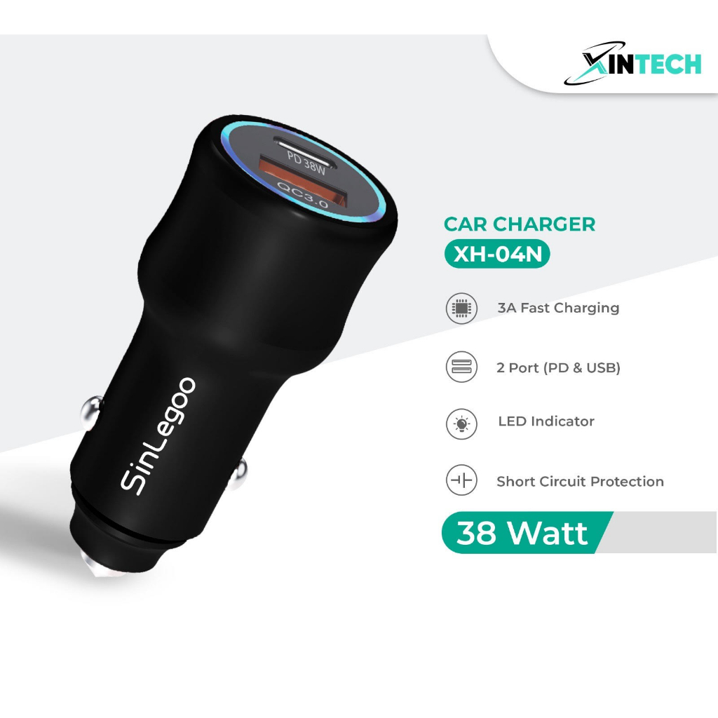 Car Charger Sinlegoo XTC XH-04n Fast Charging 38W PD QC 2 Ports Type C