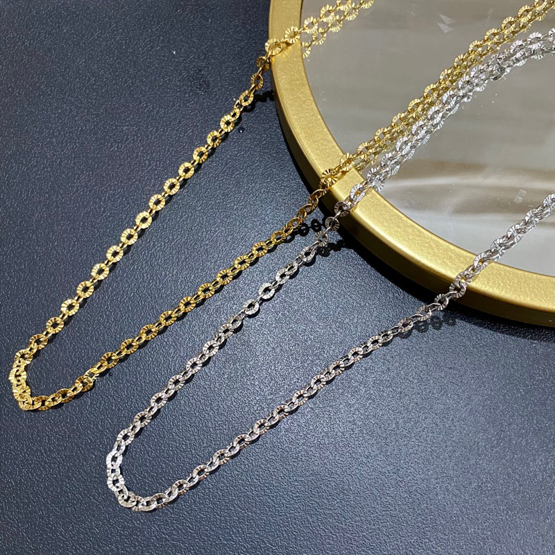 Kalung titanium rantai nori ukir gold/silver K04240