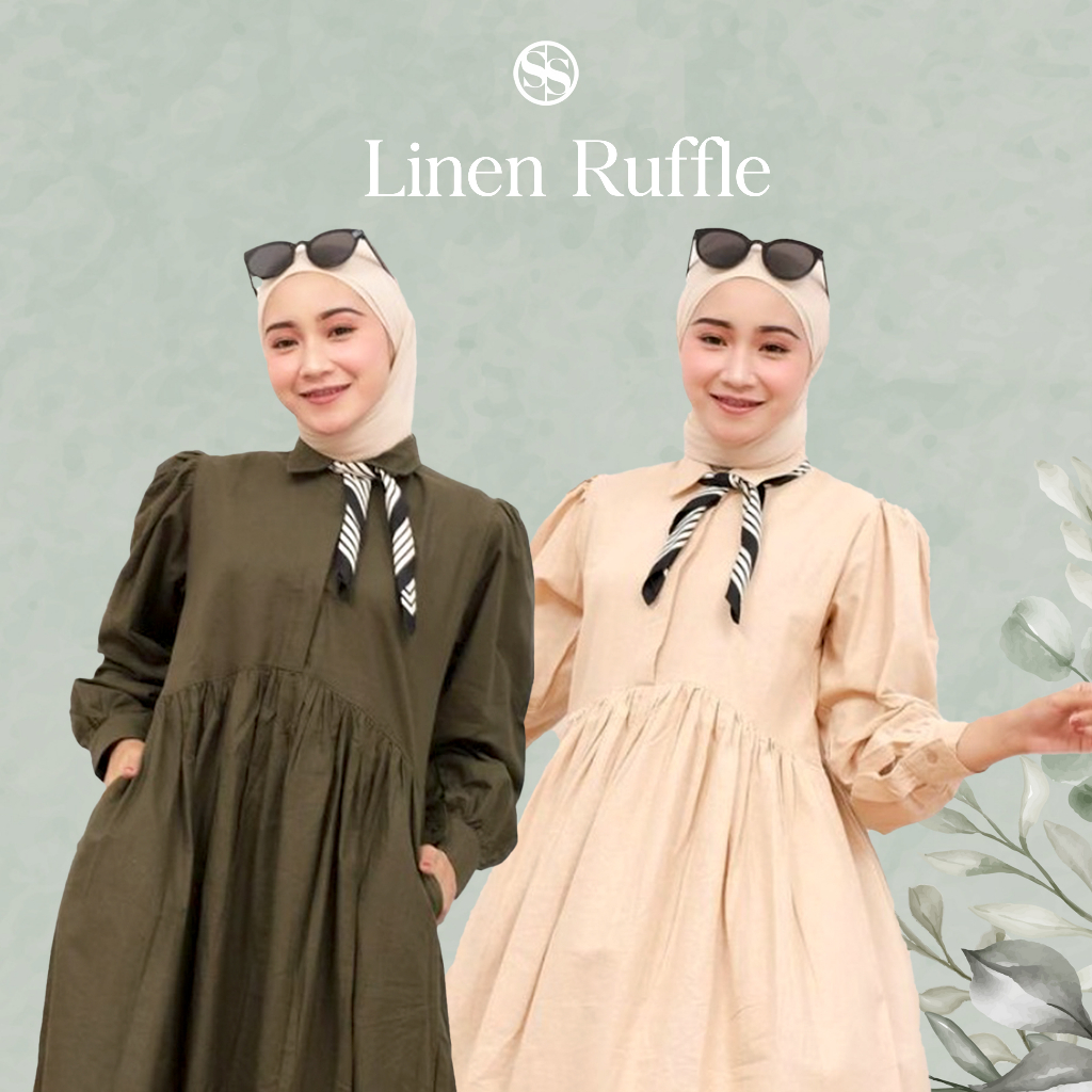 Scraffy Studio - Linen Ruffle Midi Dress / Linen Dress Busui Friendly / Midi Dress Muslim
