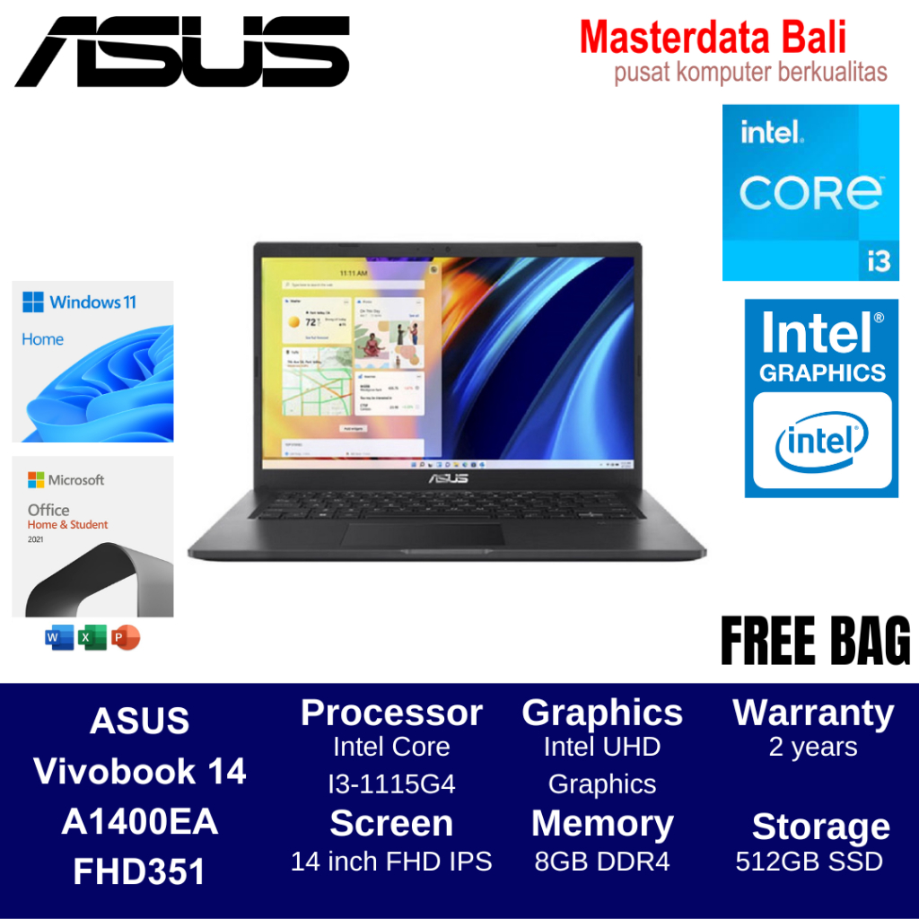 ASUS Vivobook 14 A1400EA-FHD351 Intel Core I3-1115G4 14 FHD IPS