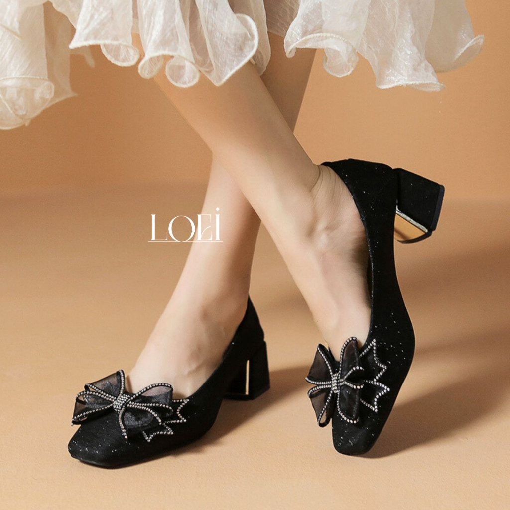 PROMO TERBARU LOEI SOHEE SEPATU WANITA HIGH HEELS SEPATU HAK TAHU PITA GLITTER PUMP SHOES KOREA