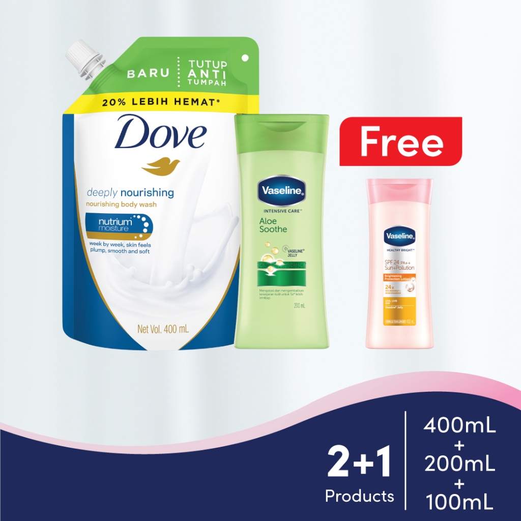 Buy Dove Deeply Nourishing Body Wash 400 ml + Vaseline Aloe Soothe FREE Vaseline SPF 24 100 ml