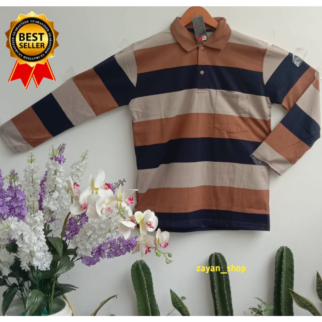 Kaos kerah salur pria dewasa ada kantong lengan panjang II bahan lembut dan sejuk di pakai II jahita