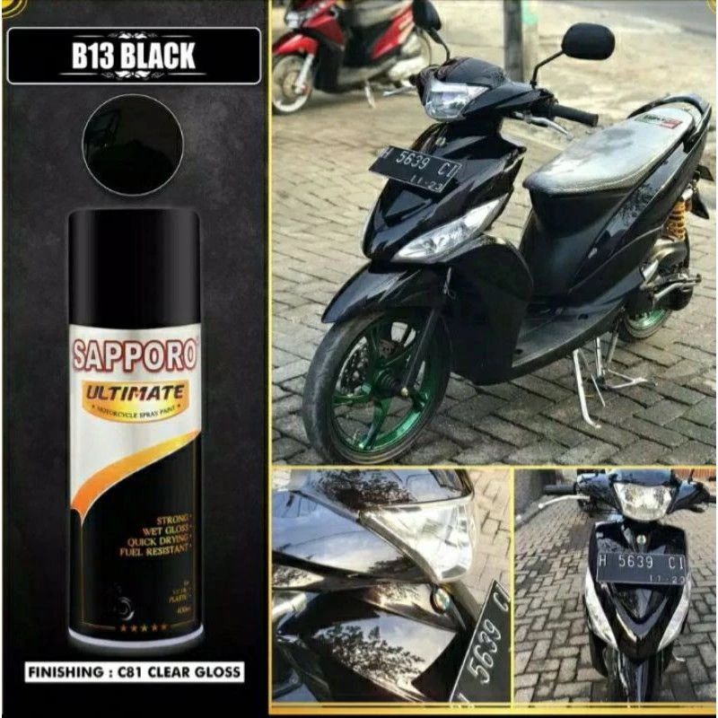 SAPPORO ULTIMATE CAT SEMPROT AEROSOL SPRAY PAINT WARNA HITAM KILAP