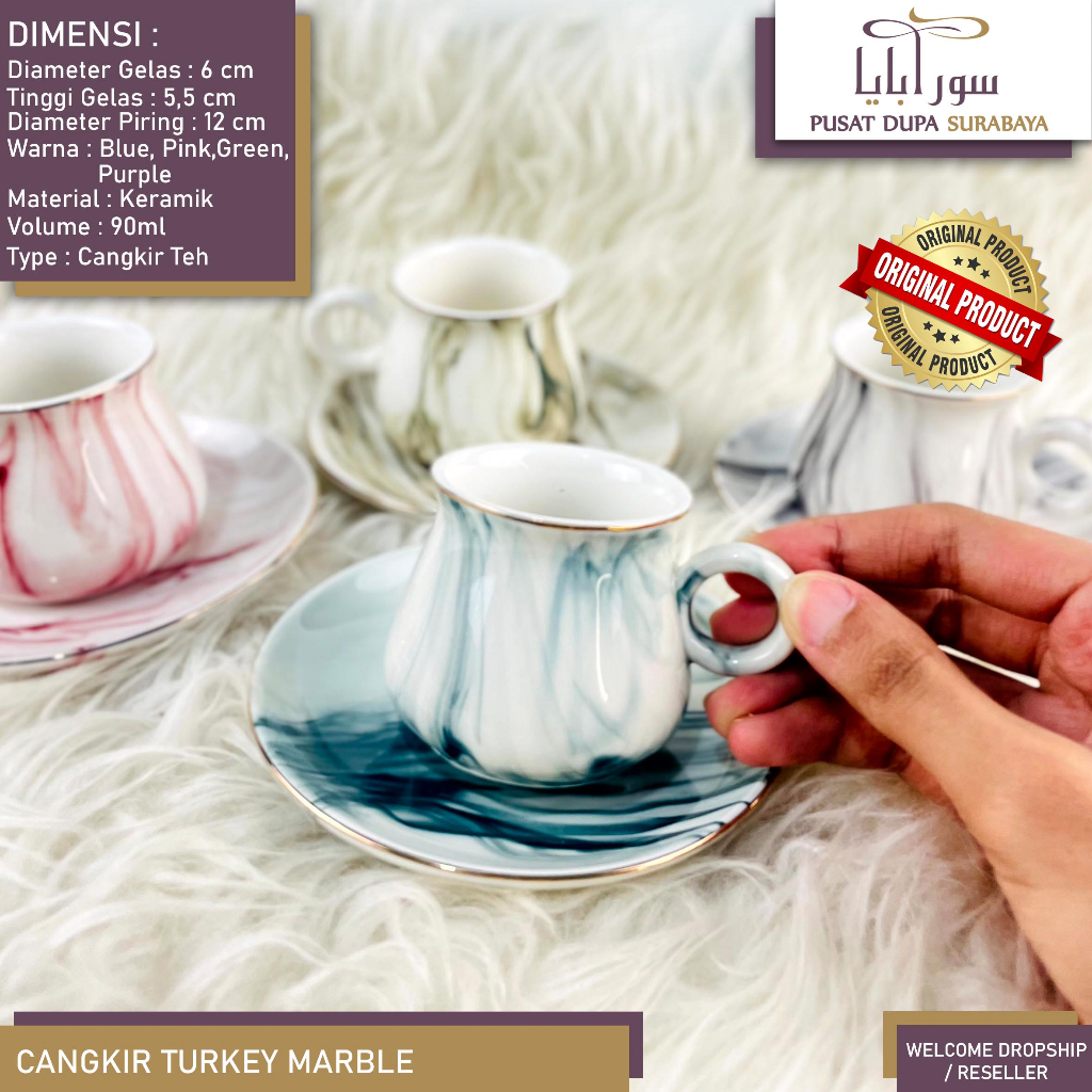 Cangkir Kopi/Teh Keramik Set Mini Espresso Turkey Marble  Mewah Premium
