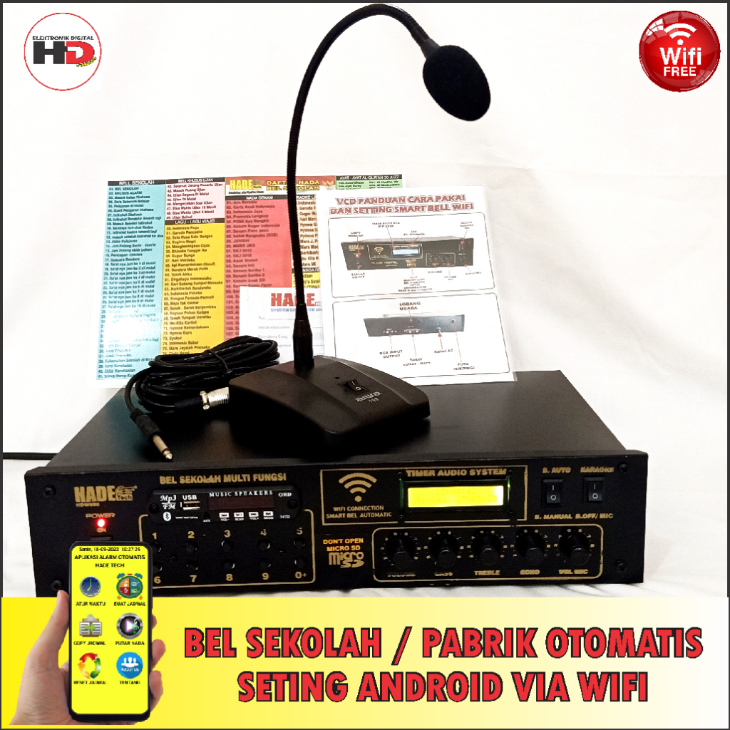 BEL SEKOLAH MANUAL DAN OTOMATIS VERSI WIFI PLUS MIC PODIUM