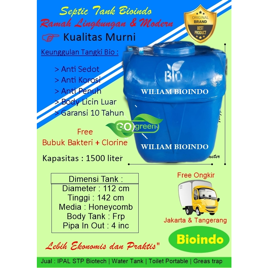 septic tank bioindo 1500 liter, septic tank biotech, biofil septic tank