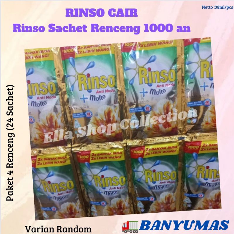 ELS_RINSO CAIR 24 SACHET (4 RENCENG)/RINSO SACHET CAIR/RINSO CAIR 1000/RINSO CAIR RENCENG