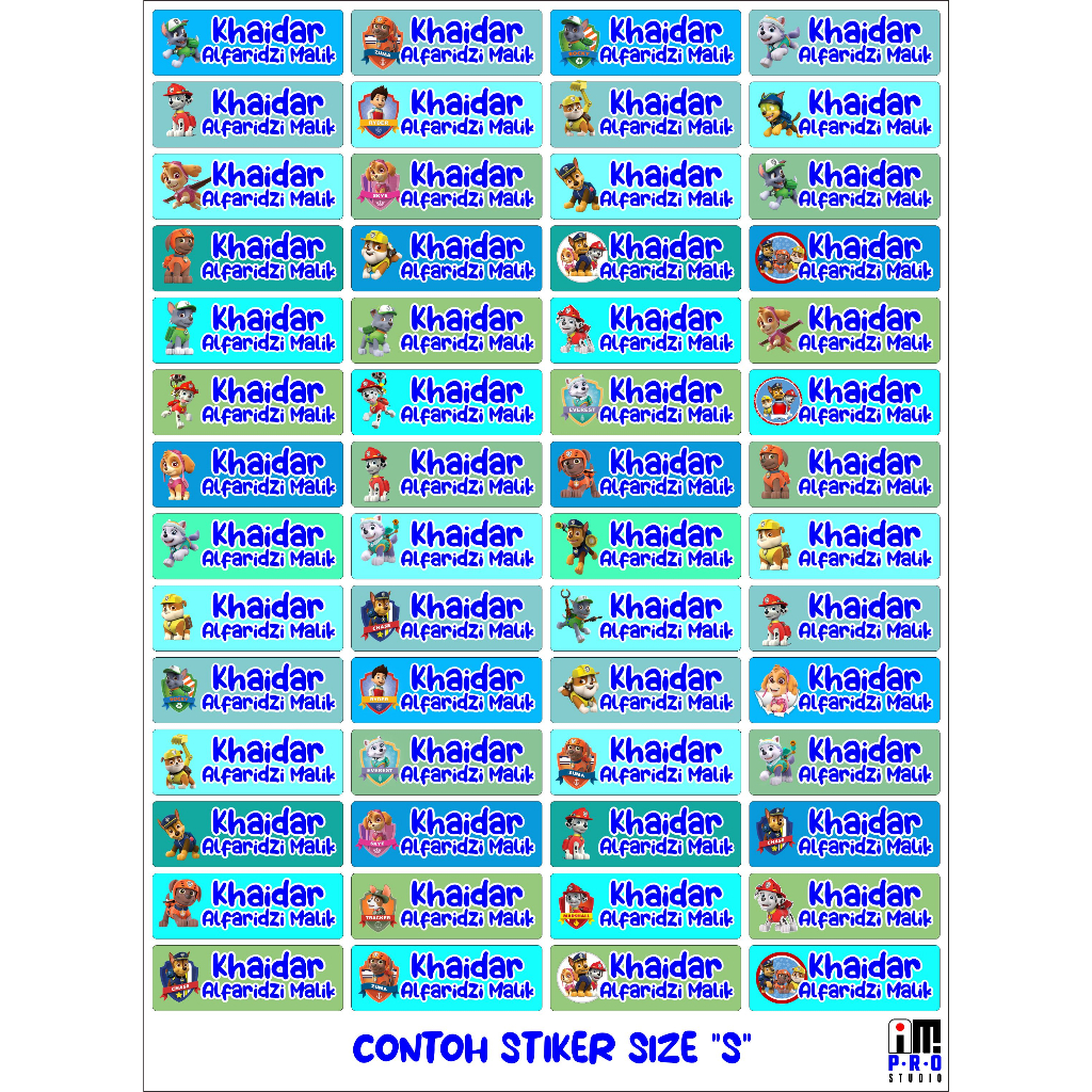 

Stiker label nama karakter PAW PATROL