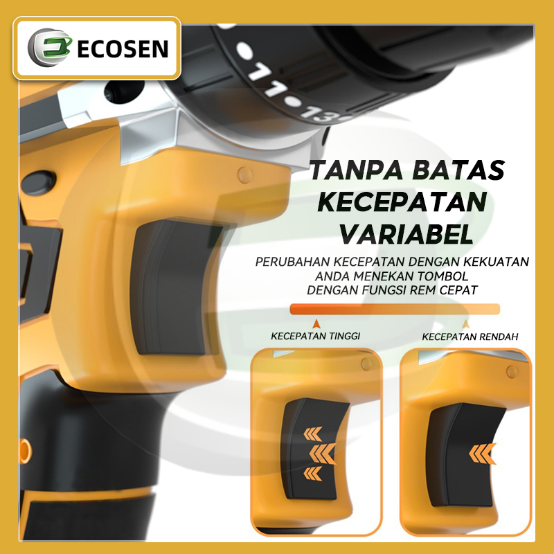 ECOSEN Mesin Bor Baterai Tangan With 2 Baterai 198VF Bor Tanpa Kabel Baterai Li-ion bor listrik murah bor tangan baterai besi tembok Beton kayu