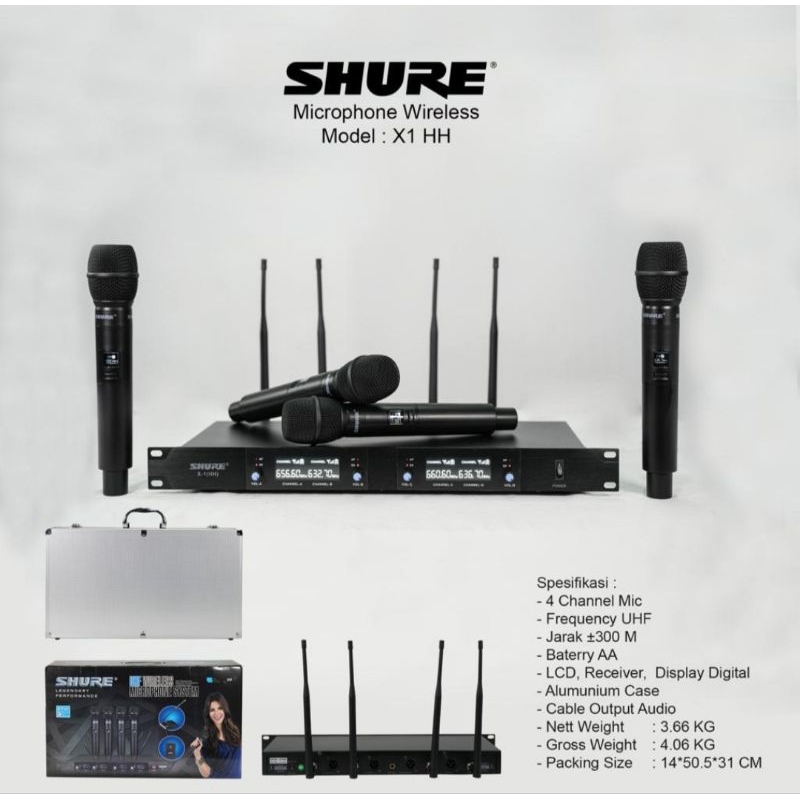 Shure Wireless 4 mic pegang X 1 Mikropon X1 Mikrofon X-1 full Koper Hardcase