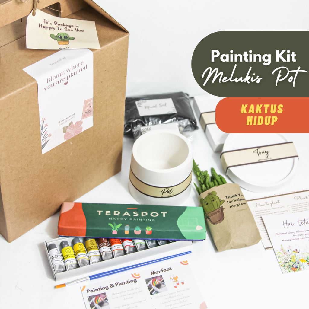 Paket Mewarnai Pot Mini Kaktus - Painting Kit DIY Hadiah / Hampers Birthday Graduation
