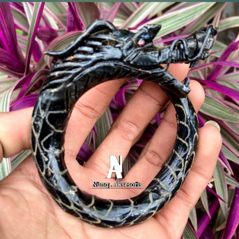 gelang akar bahar hitam asli naga full sisik lentur dan berkualitas