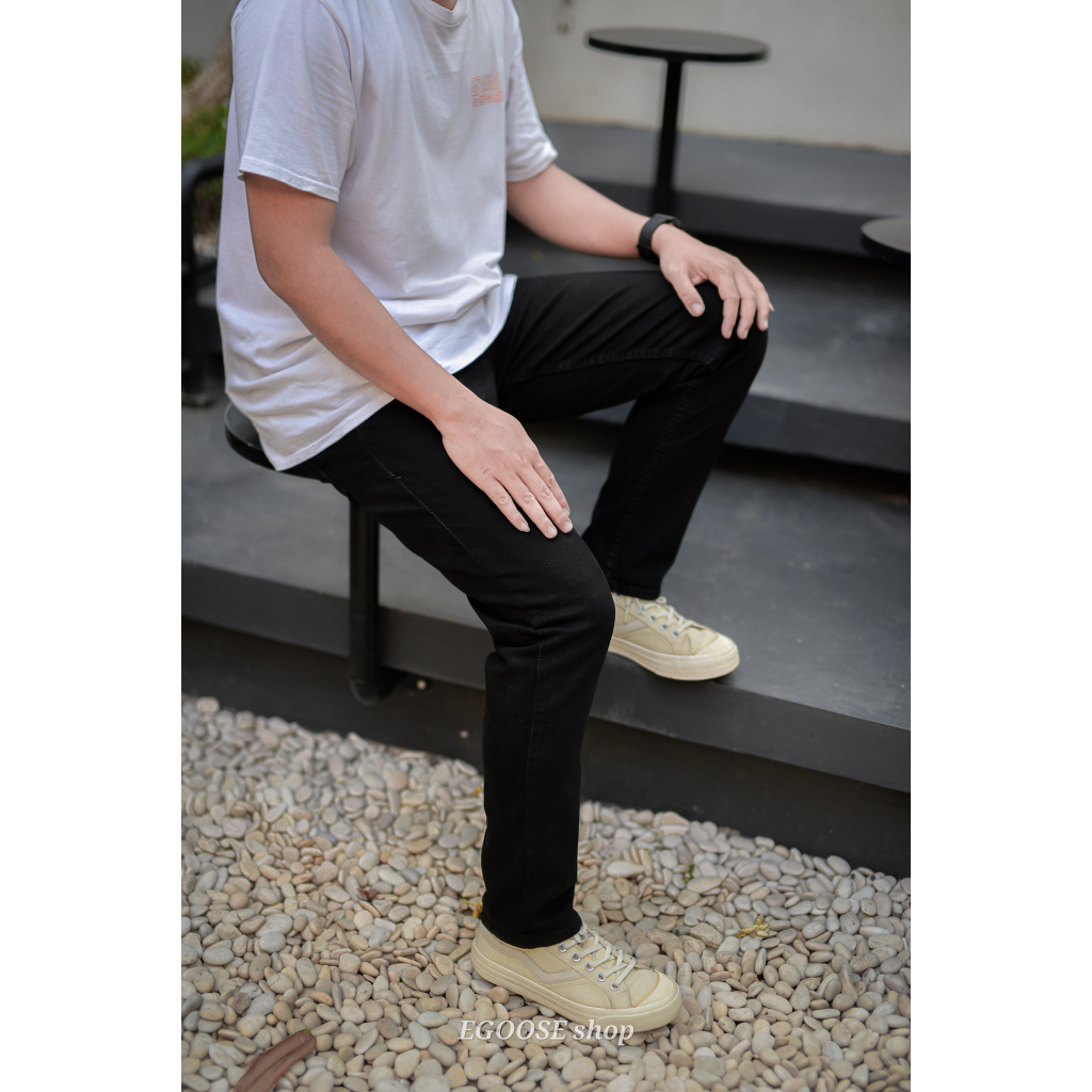 celana pensil HITAM pria dewasa pensil slimfit pria dewasa bahan denim adem setreacht melar