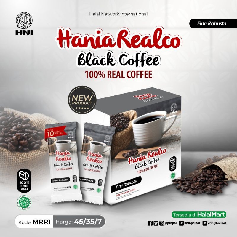 

Hania Realco Black Coffee HNI, fine robusta, untuk diet KETO, isi 10sachet