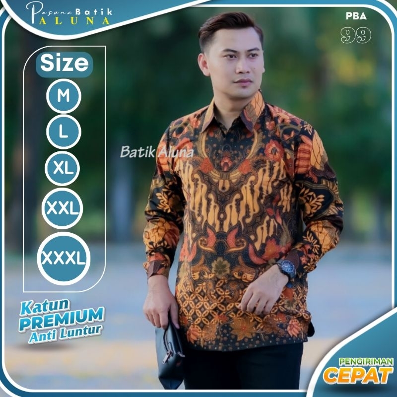 Baju Kemeja Batik Pria Lengan Panjang Premium motif Warna Modern Katun Asli Full Furing Ukuran Size 